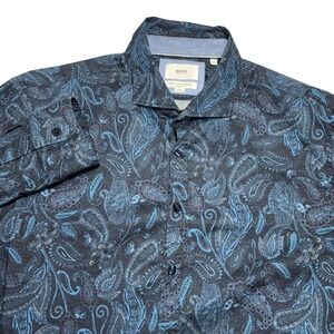 BRAX Cosy Light Flannel Modern Fit Men's Button Down Shirt‎ Blue Paisley L
